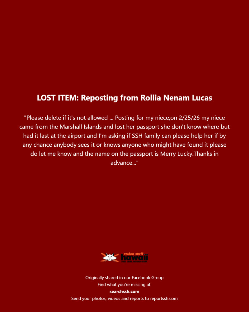 LOST ITEM - Hawaii | SSH Search