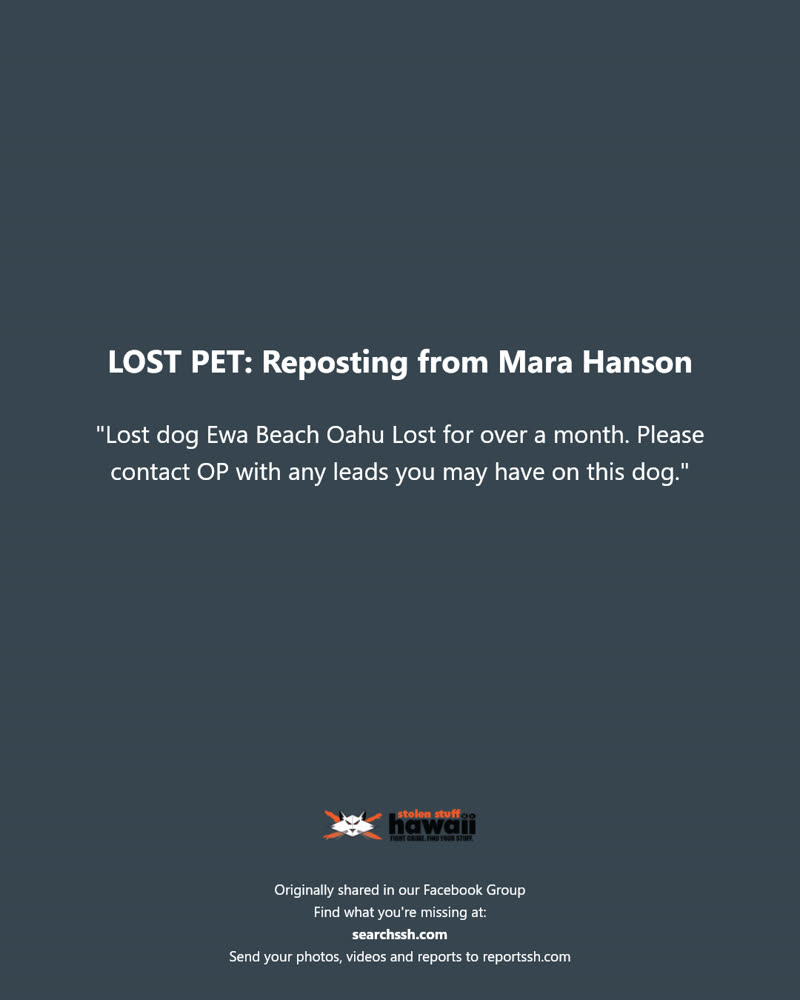 LOST PET - Ewa Beach, Oahu | SSH Search