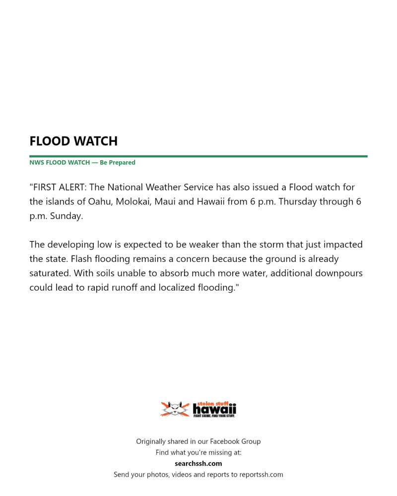 FLOOD WATCH - Hawaii | SSH Search
