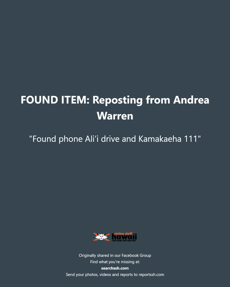 FOUND ITEM - Ali'i Drive and Kamakaeha Street, Kailua-Kona | SSH Search