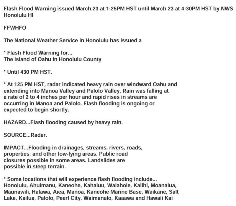 FLASH FLOOD WARNING - Hawaii | SSH Search