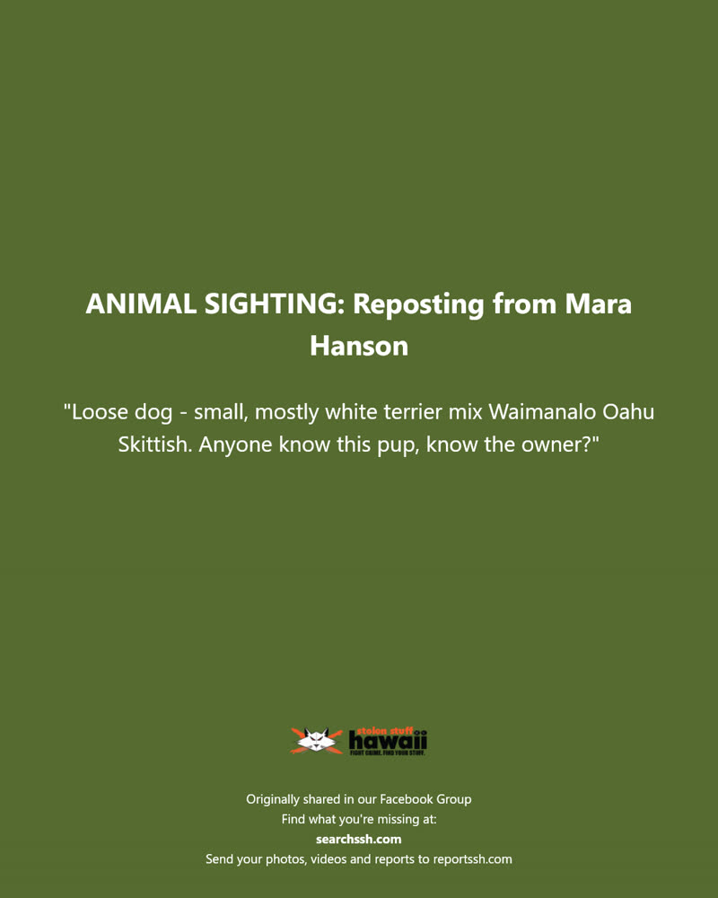 ANIMAL SIGHTING - Waimanalo, Oahu | SSH Search