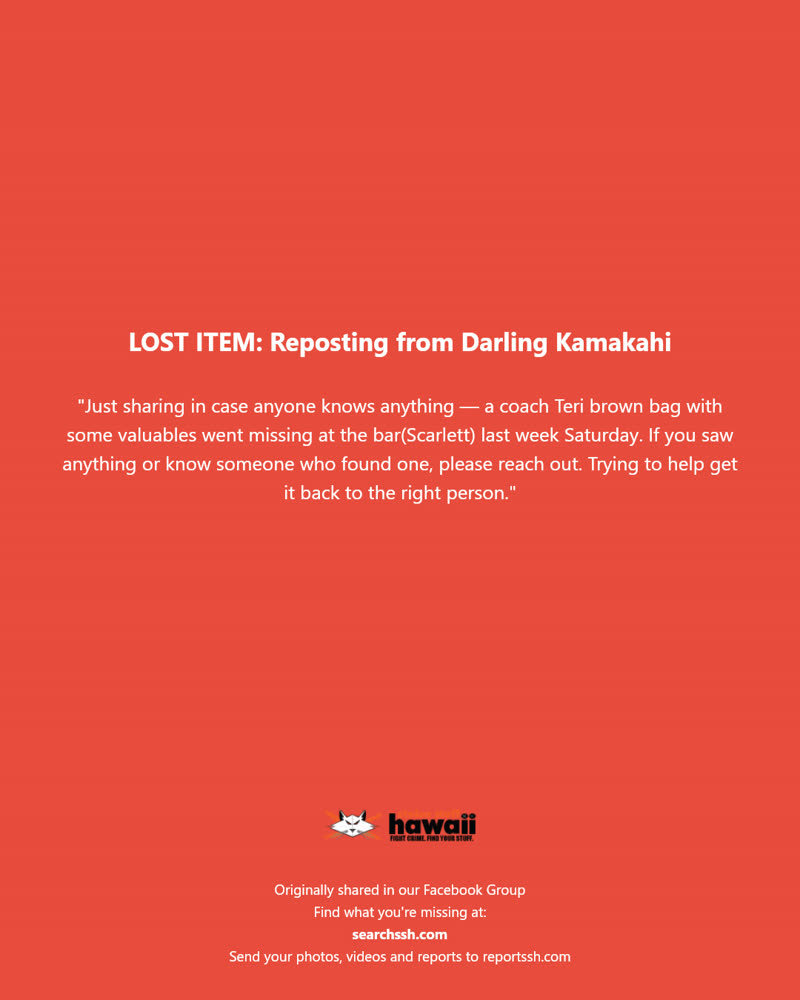LOST ITEM - Scarlett Bar, Honolulu, Oahu | SSH Search