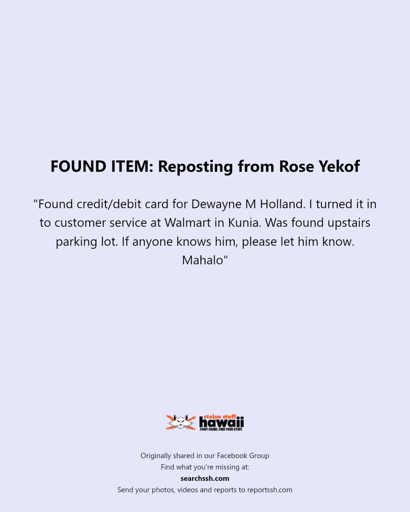 FOUND ITEM - Walmart in Kunia, Oahu | SSH Search