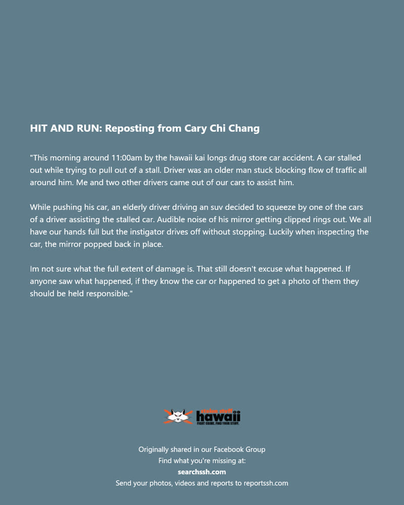 HIT AND RUN - Hawaii Kai Longs Drug Store, Honolulu, Oahu | SSH Search