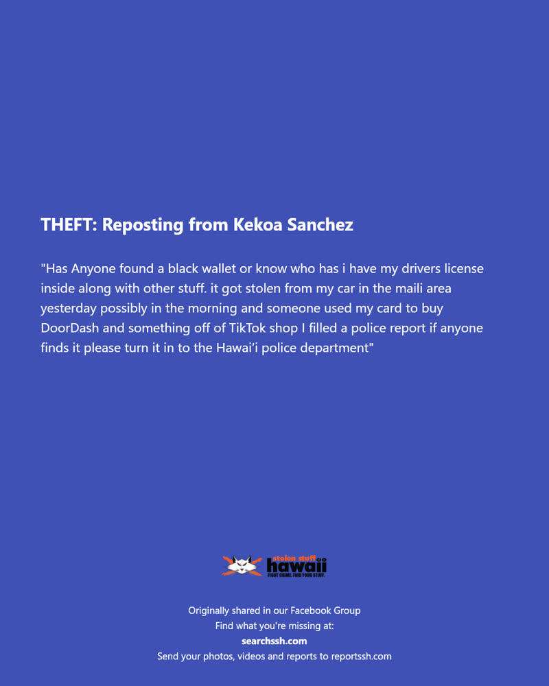 THEFT - Maili area, Oahu | SSH Search