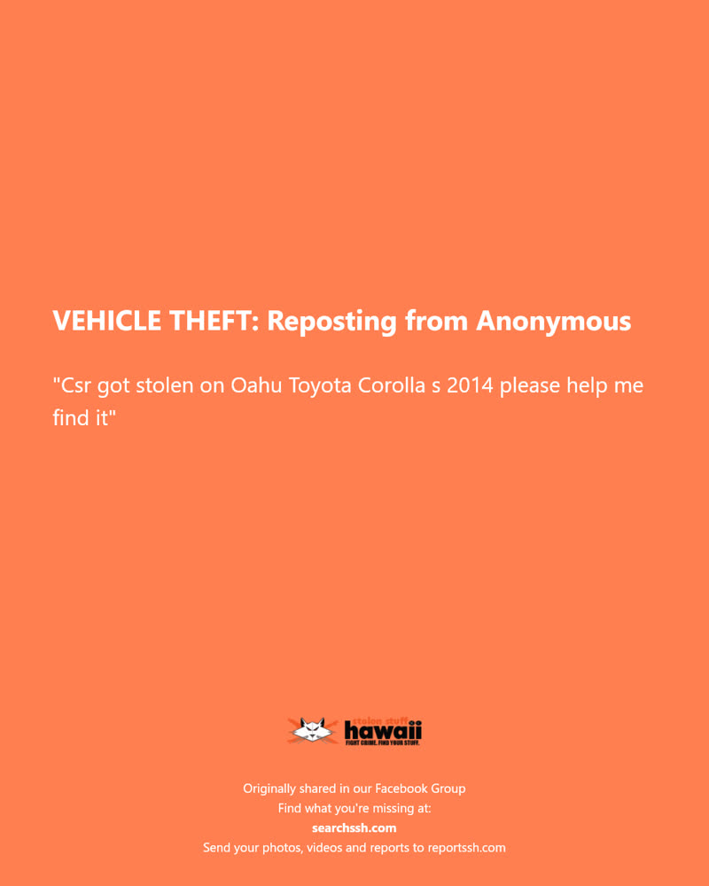 VEHICLE THEFT - Hawaii | SSH Search