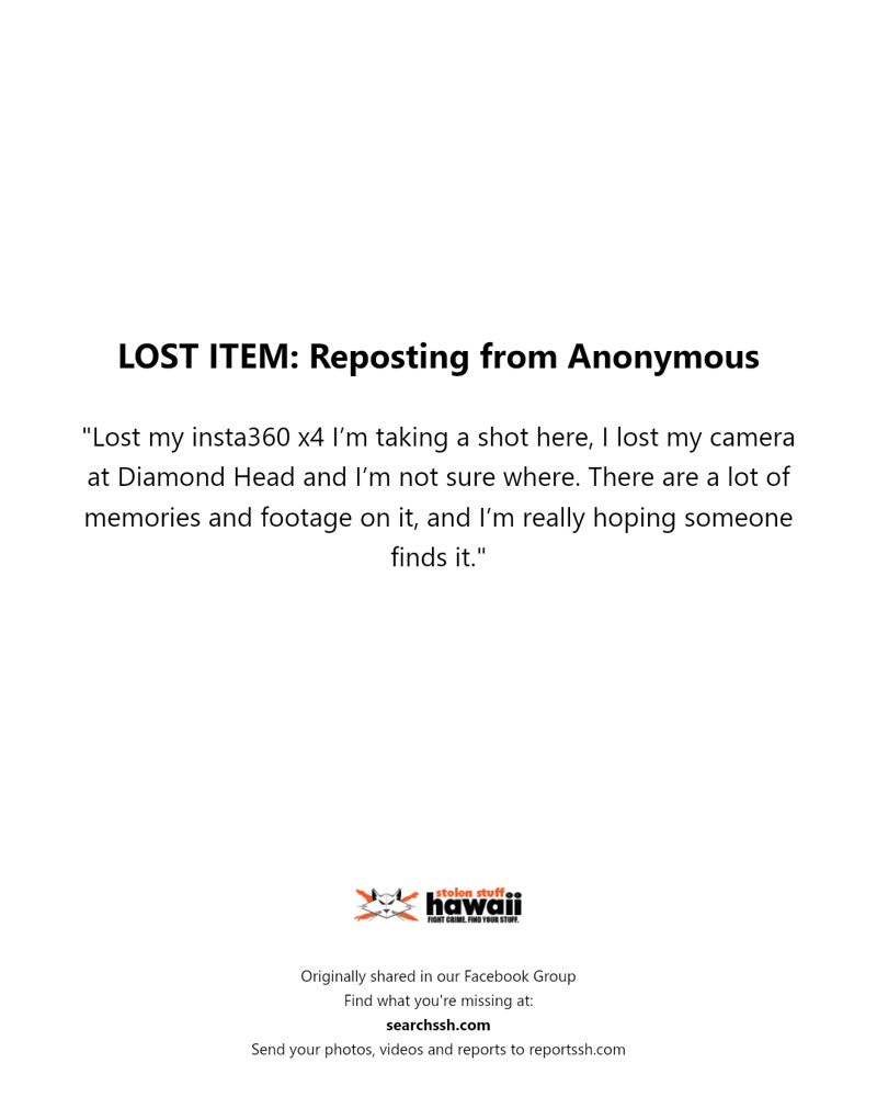 LOST ITEM - Diamond Head, Honolulu, Oahu | SSH Search