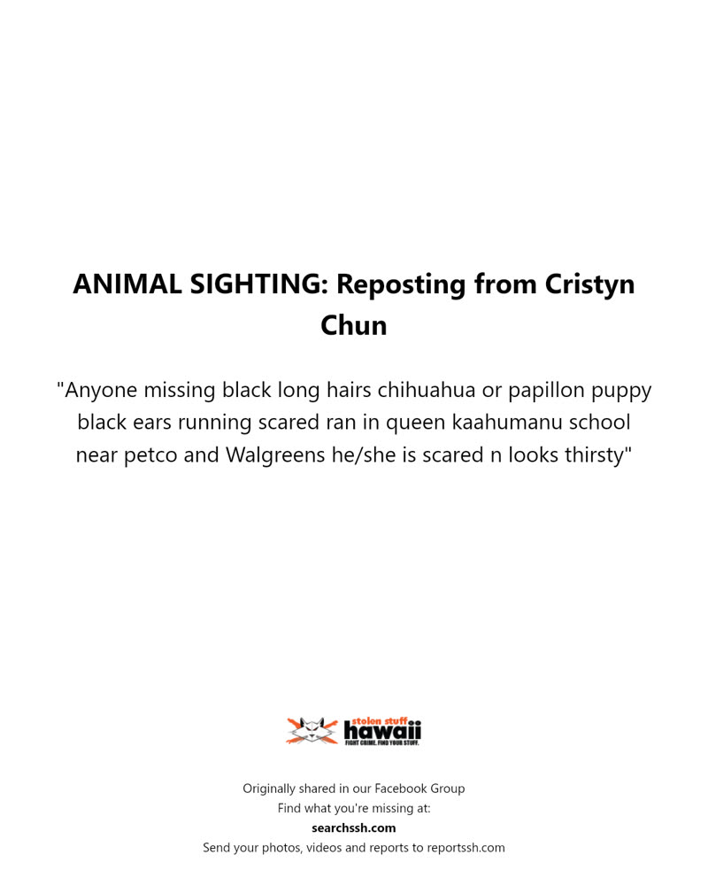 ANIMAL SIGHTING - Queen Kaahumanu School, Petco, Walgreens | SSH Search