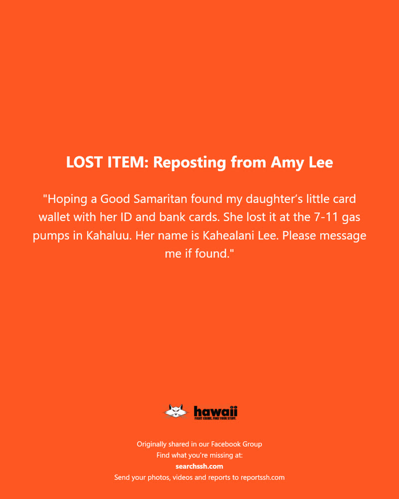 LOST ITEM - 7-11 gas pumps in Kahaluu, Oahu | SSH Search