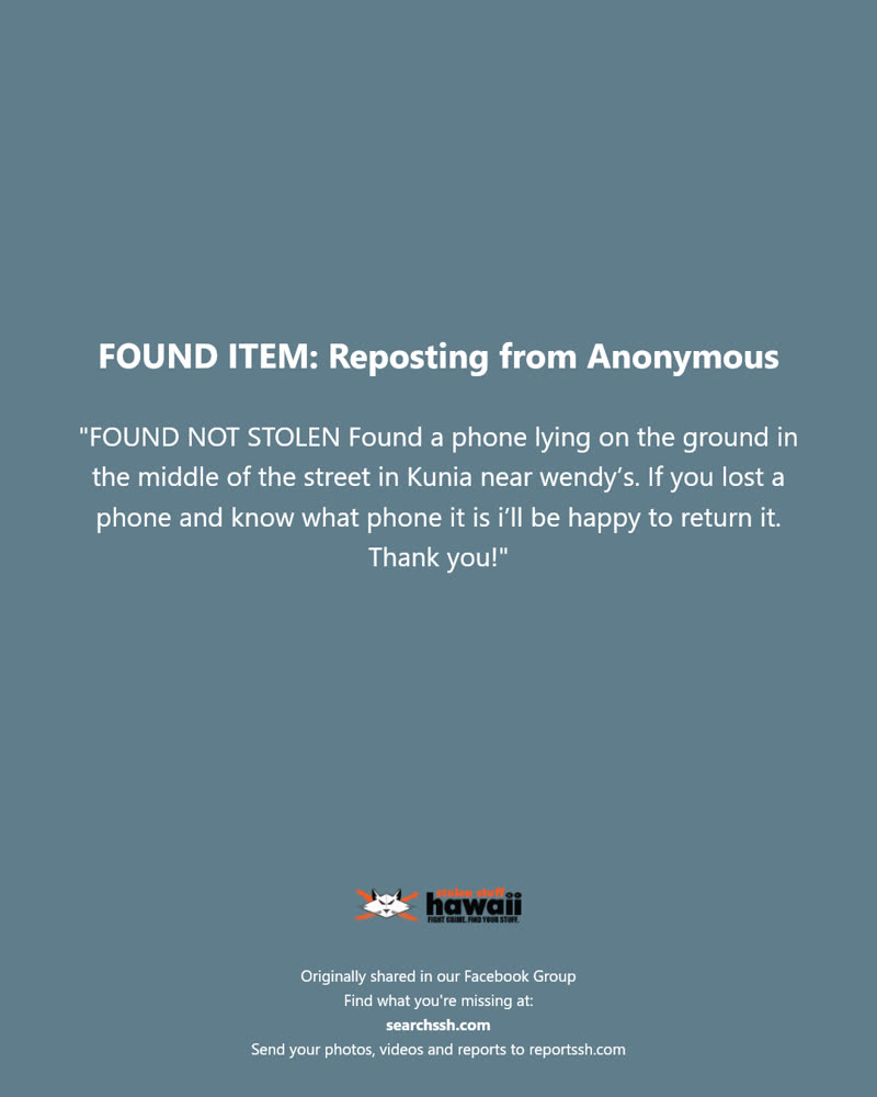FOUND ITEM - Kunia, Oahu | SSH Search