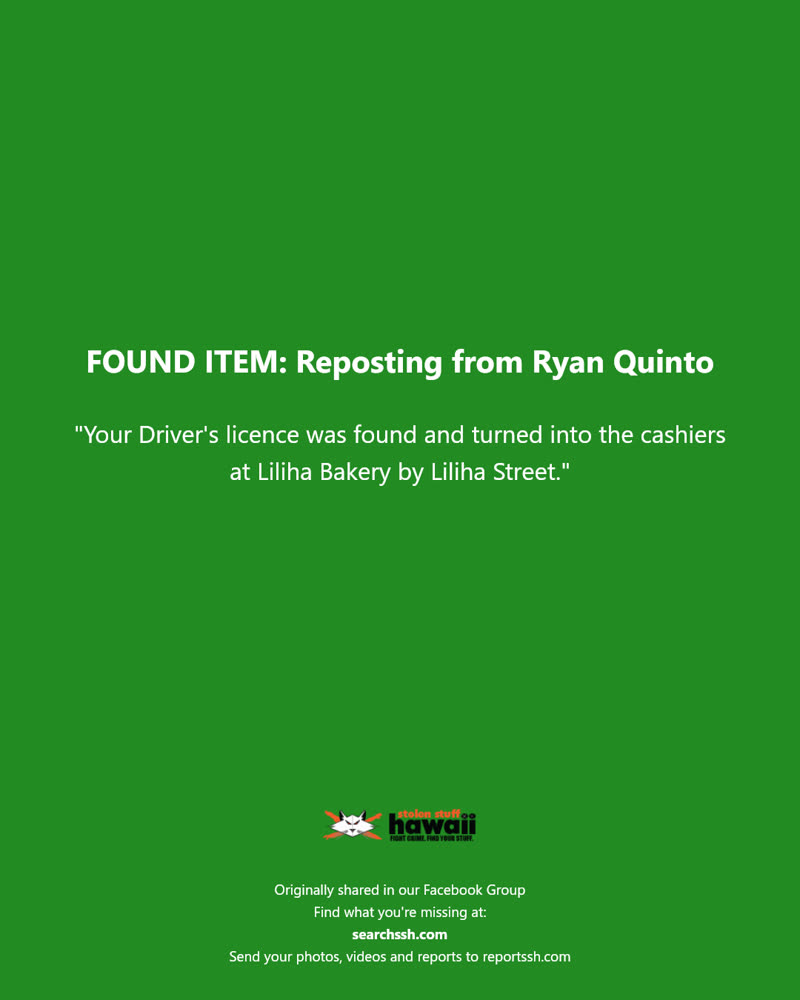 FOUND ITEM - Liliha Bakery, Liliha Street, Honolulu | SSH Search