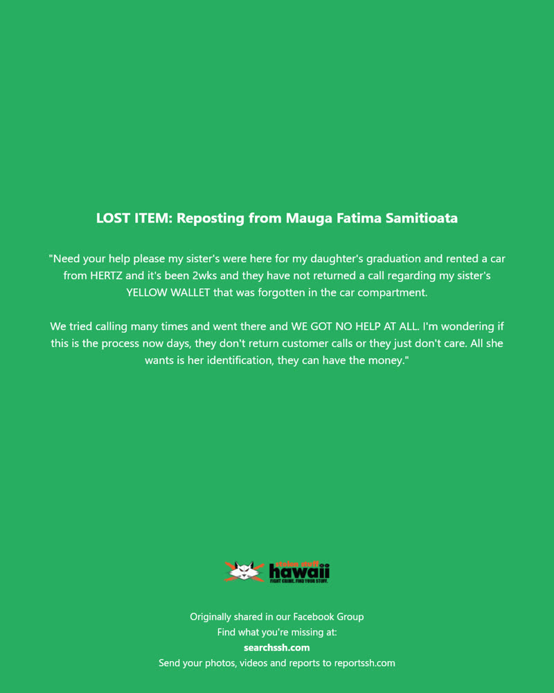 LOST ITEM - Hawaii | SSH Search