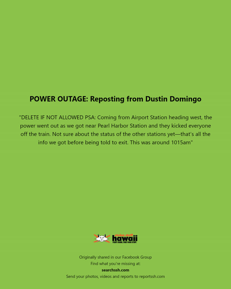 POWER OUTAGE - Pearl Harbor Station, Oahu | SSH Search