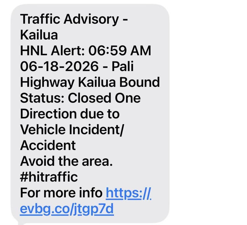 TRAFFIC INCIDENT - Pali Highway, Honolulu, Oahu | SSH Search