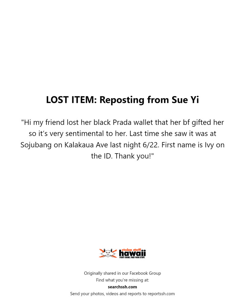 LOST ITEM - Sojubang on Kalakaua Ave, Honolulu | SSH Search