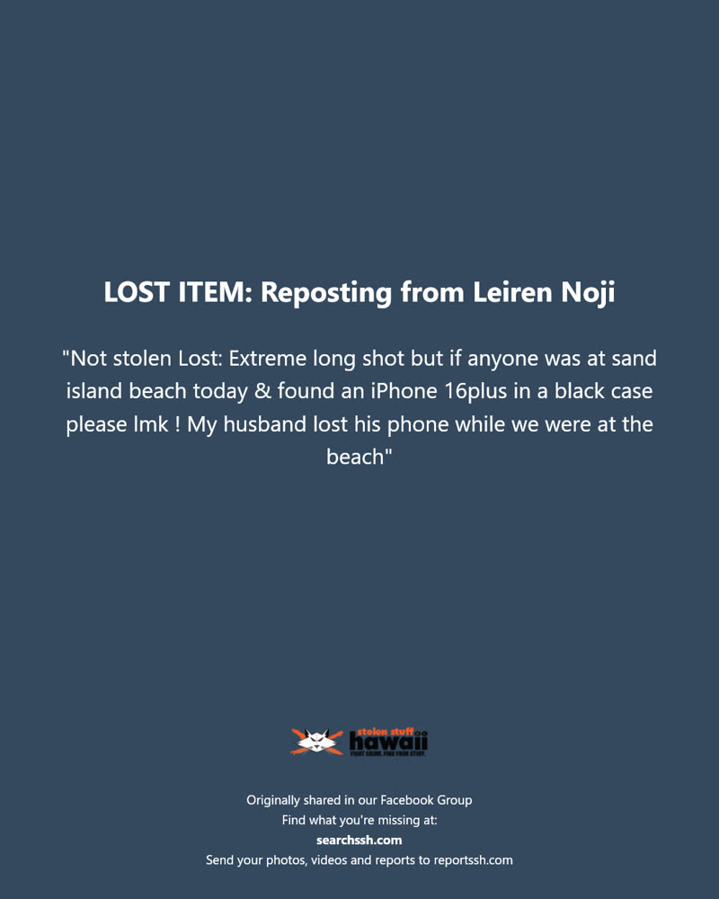 LOST ITEM - Sand Island Beach, Honolulu, Oahu | SSH Search