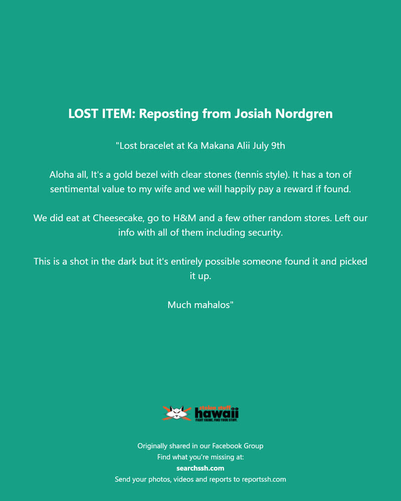 LOST ITEM - Ka Makana Alii, Honolulu, Oahu | SSH Search
