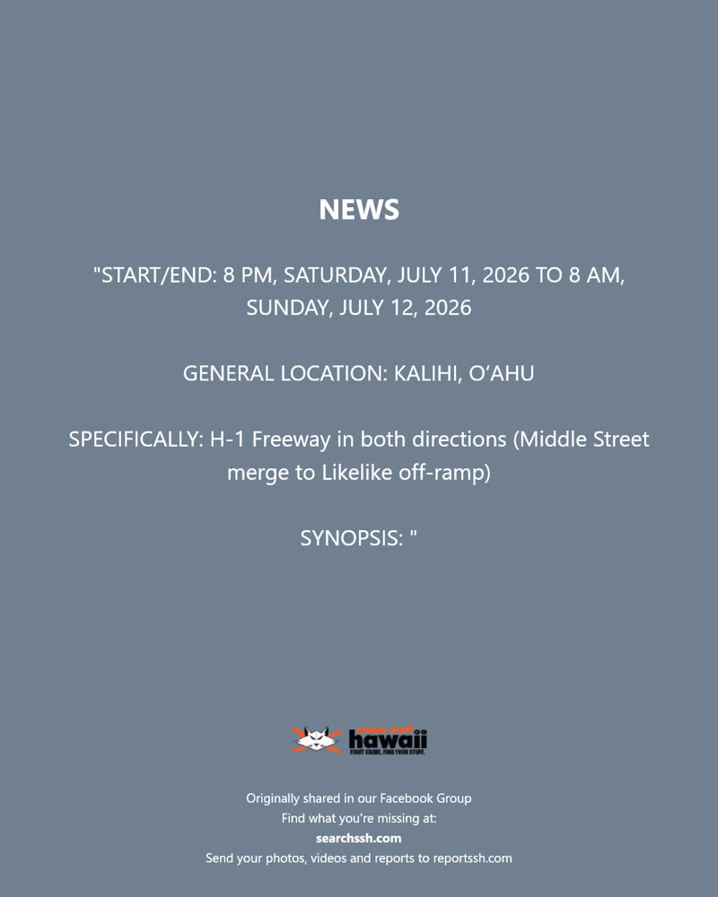NEWS - H-1 Freeway, Kalihi, Oahu | SSH Search