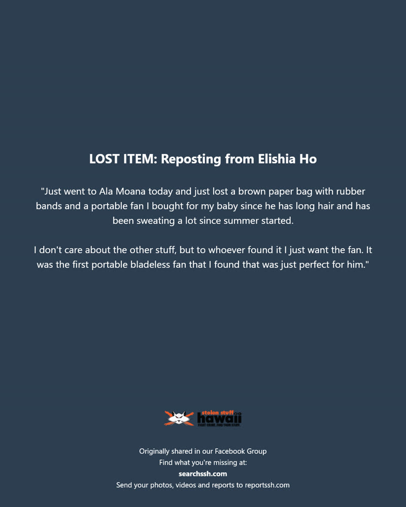LOST ITEM - Ala Moana Center, Honolulu, Oahu | SSH Search