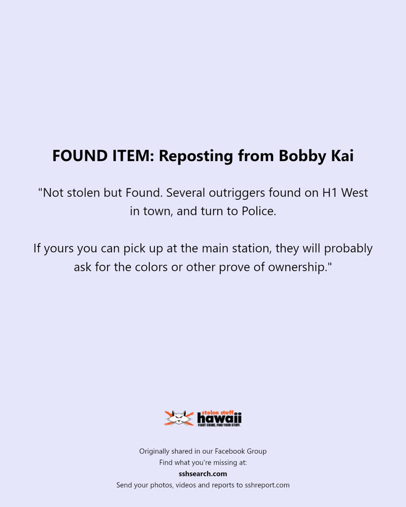 FOUND ITEM - H1 Freeway West, Honolulu, Oahu | SSH Search