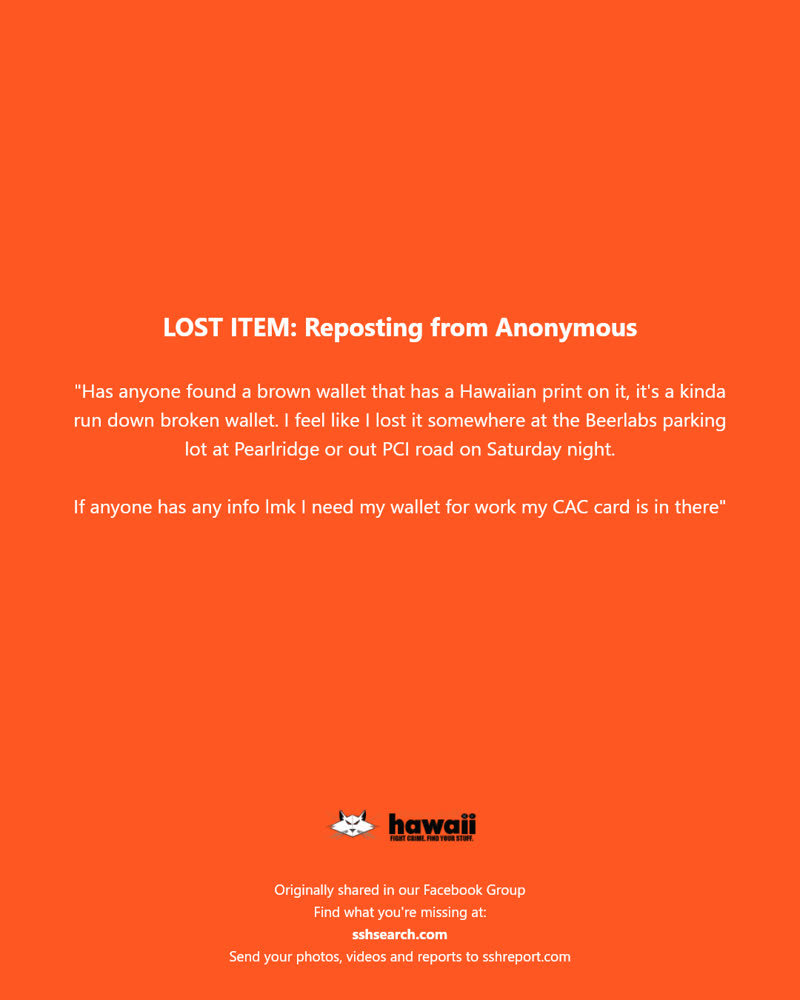 LOST ITEM - Beerlabs, Pearlridge, Honolulu, Oahu | SSH Search