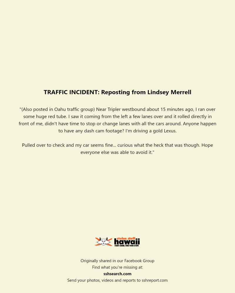 TRAFFIC INCIDENT - Tripler Army Medical Center, Honolulu, Oahu | SSH Search