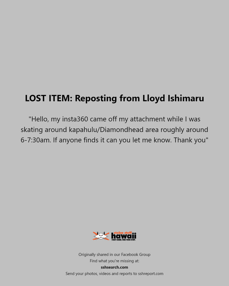 LOST ITEM - Kapahulu and Diamond Head, Honolulu, Oahu | SSH Search