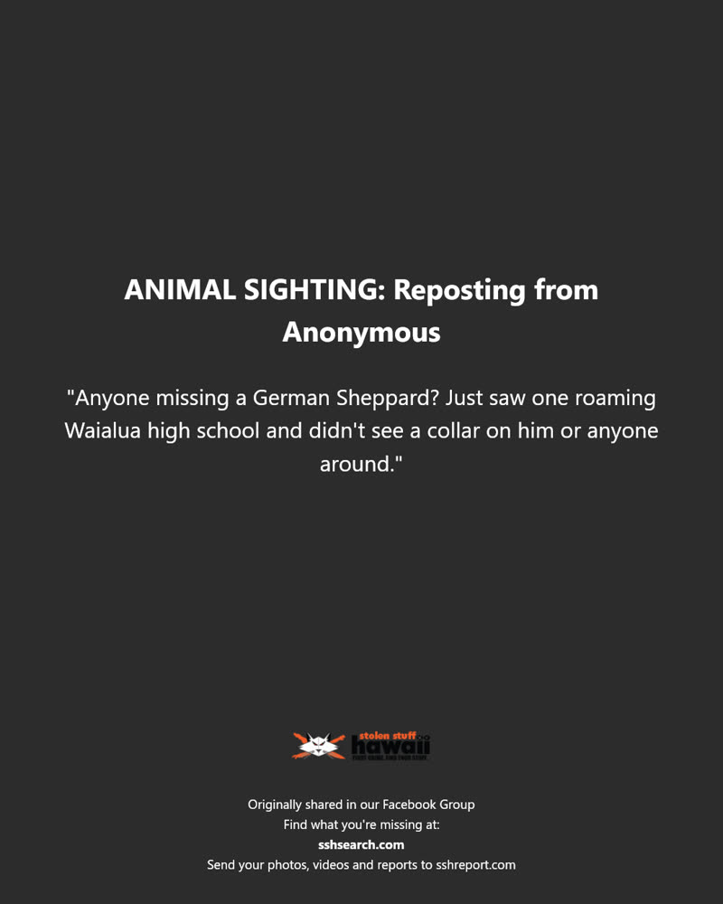ANIMAL SIGHTING - Waialua High School, Waialua, Oahu | SSH Search