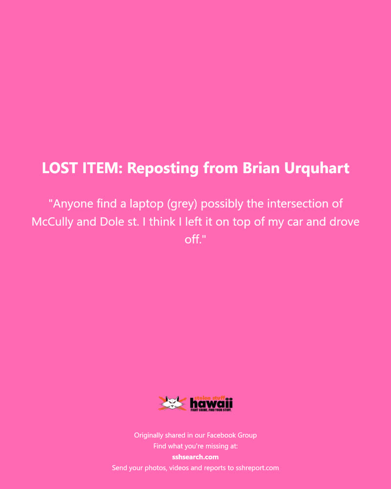 LOST ITEM - McCully Street and Dole Street, Honolulu, Oahu | SSH Search