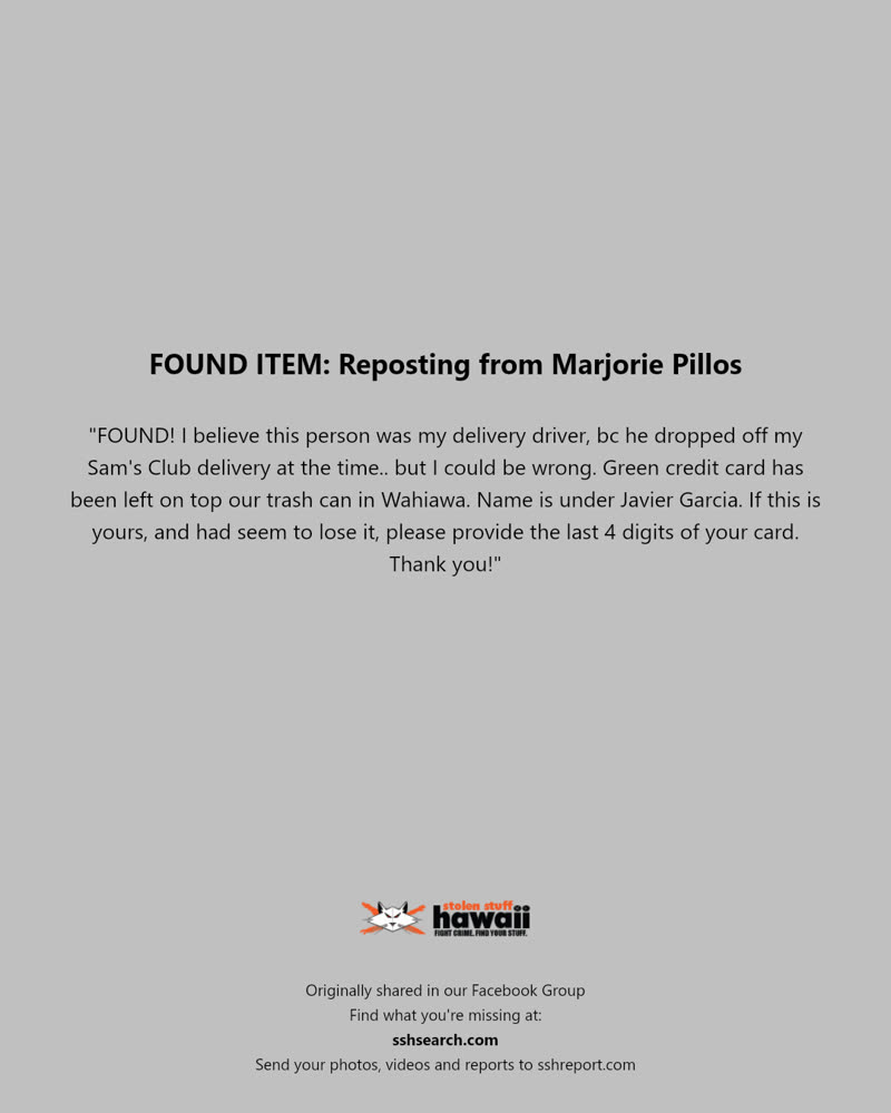 FOUND ITEM - Wahiawa, Oahu | SSH Search