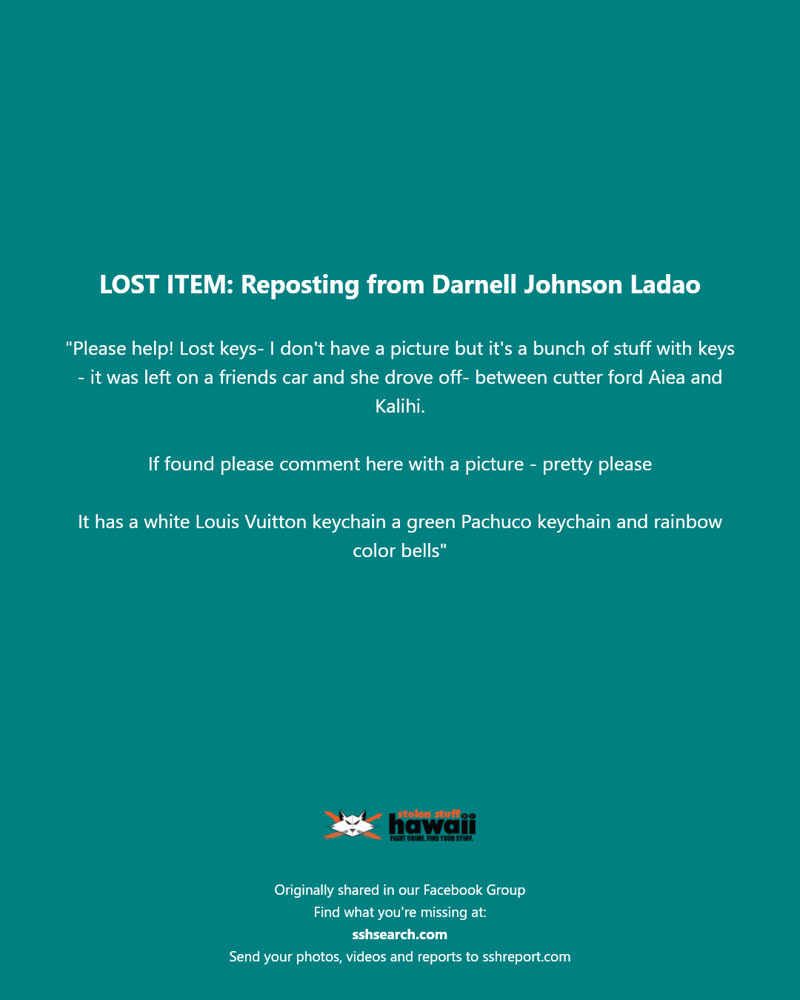 LOST ITEM - Aiea and Kalihi, Oahu | SSH Search
