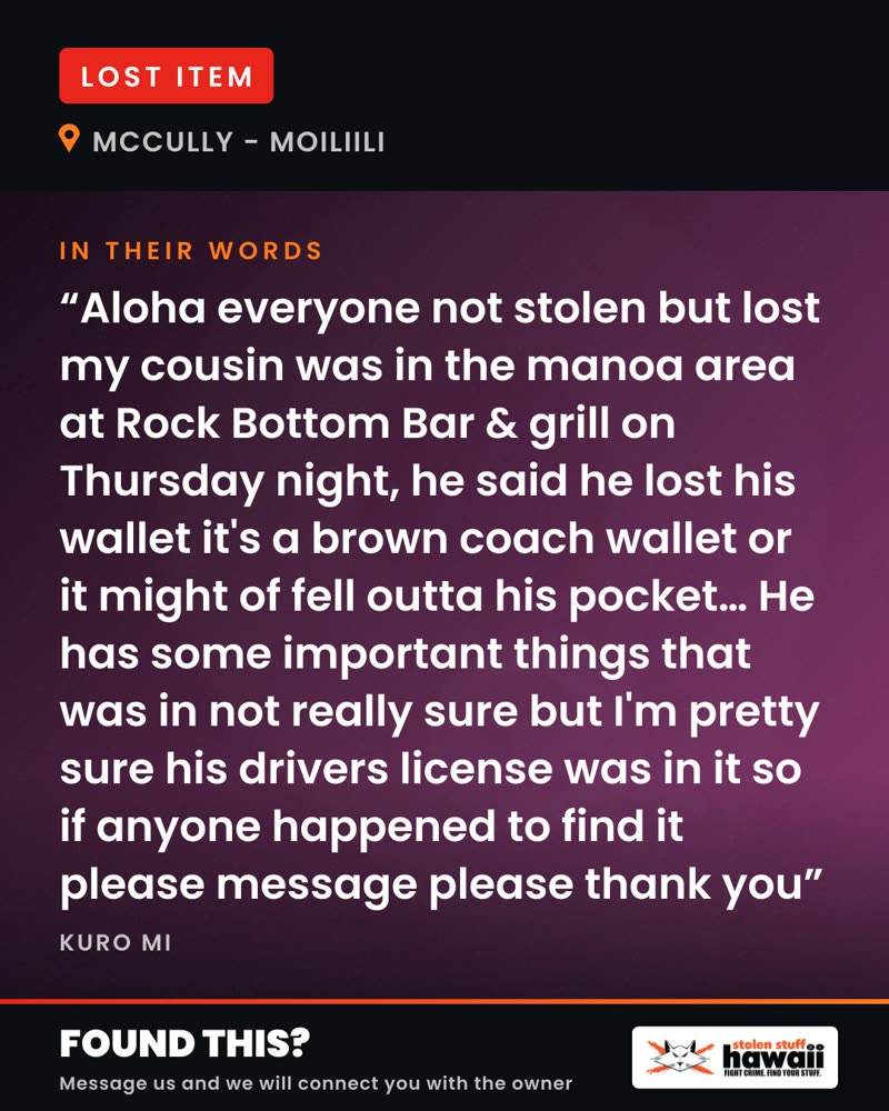 LOST ITEM - Rock Bottom Bar & Grill, Manoa, Honolulu, Oahu | SSH Search