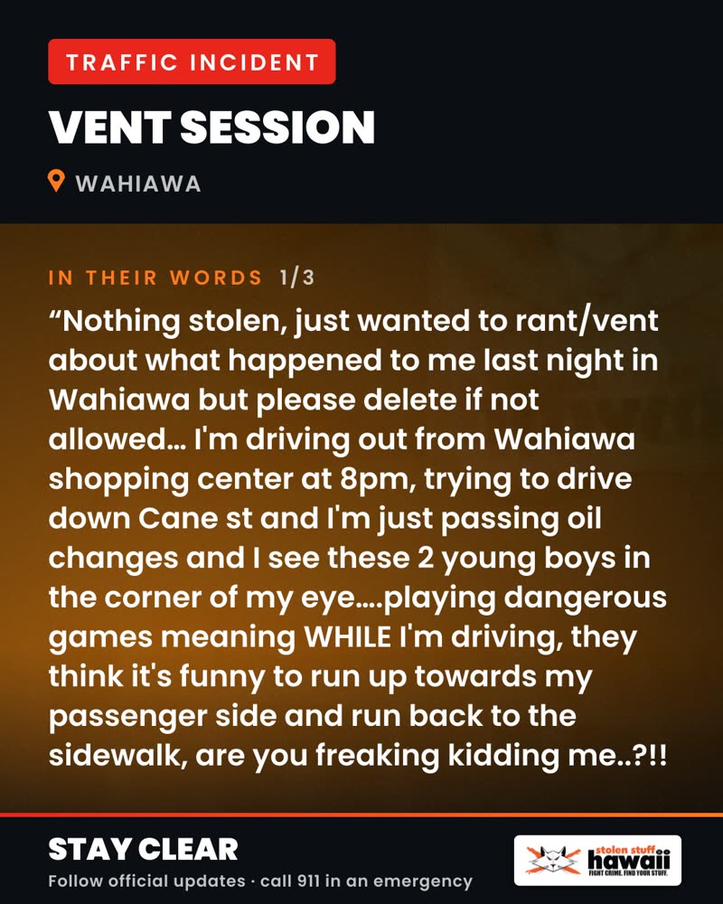 TRAFFIC INCIDENT - Cane Street, Wahiawa, Oahu | SSH Search