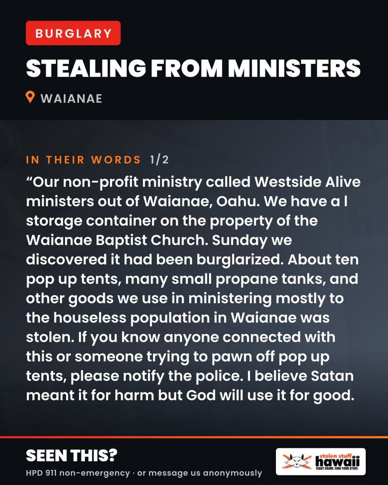 BURGLARY - Waianae Baptist Church, Waianae, Oahu | SSH Search