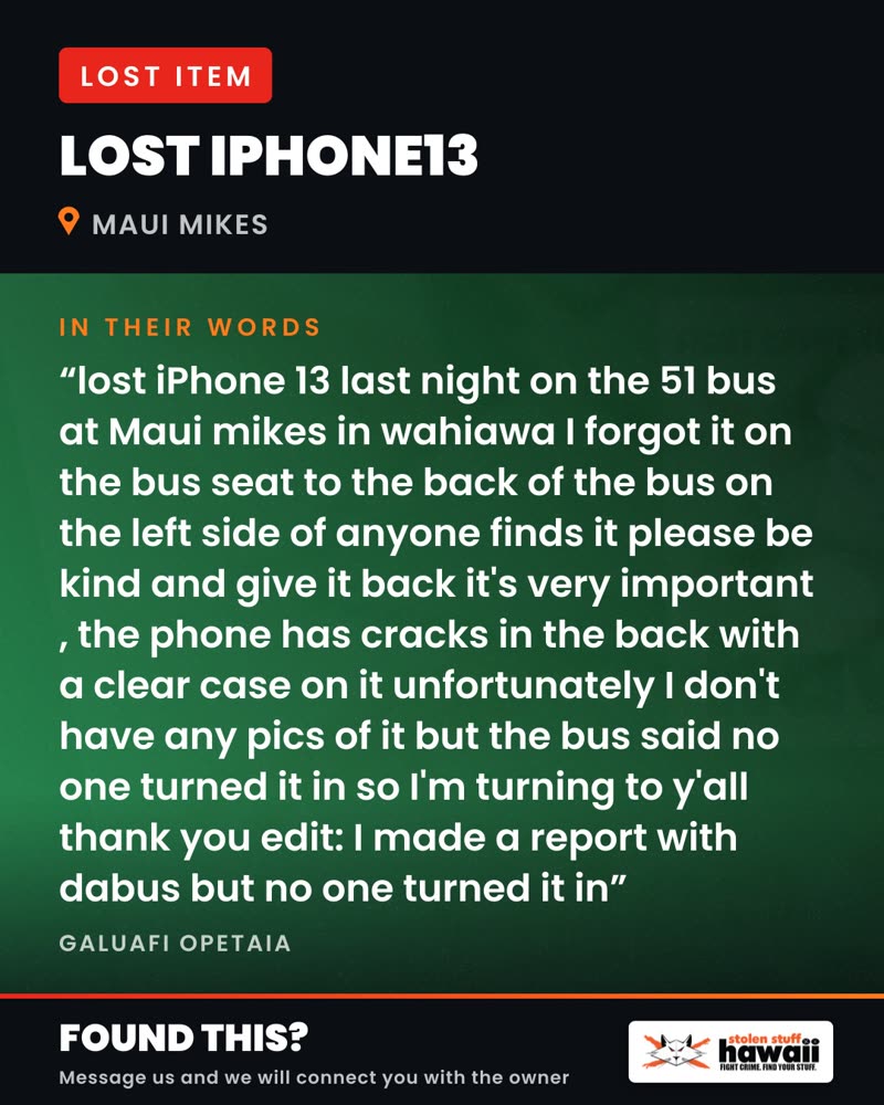LOST ITEM - Maui Mikes | SSH Search
