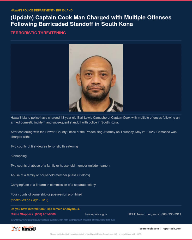 TERRORISTIC THREATENING - Hawaii County | SSH Search
