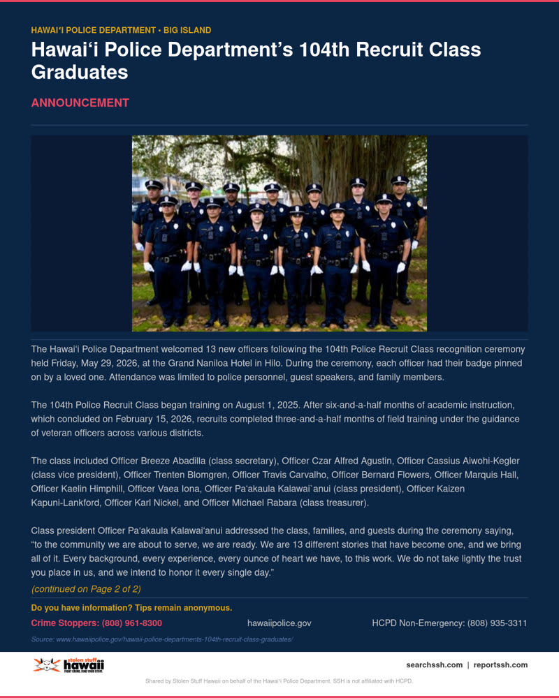 ANNOUNCEMENT - Hawaii County | SSH Search