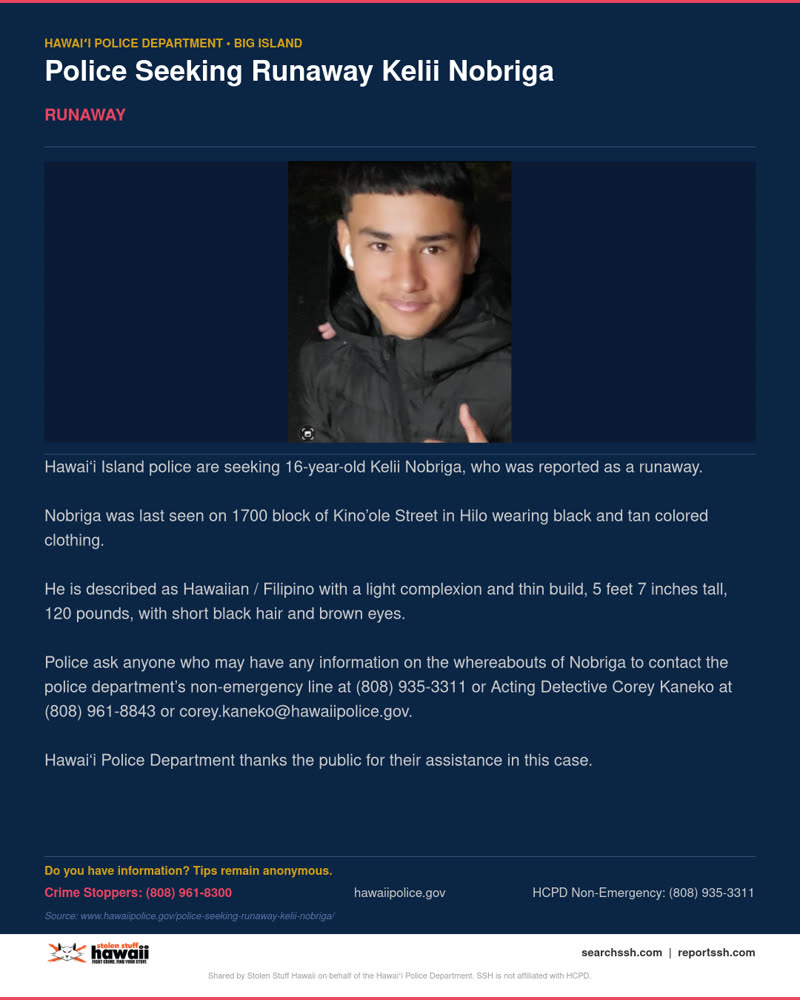 RUNAWAY - Hawaii County | SSH Search