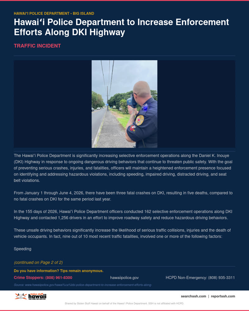 TRAFFIC INCIDENT - Hawaii County | SSH Search