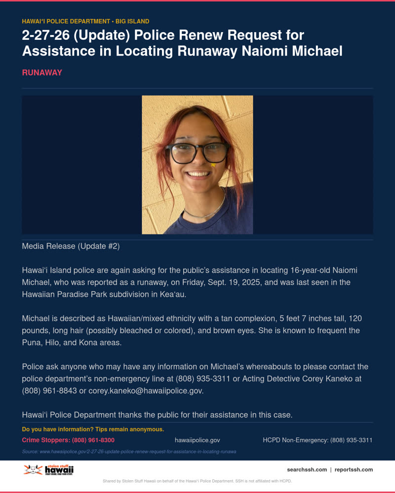 RUNAWAY - Hawaii County | SSH Search
