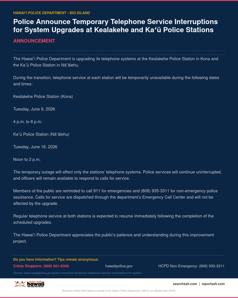 ANNOUNCEMENT - Hawaii County | SSH Search