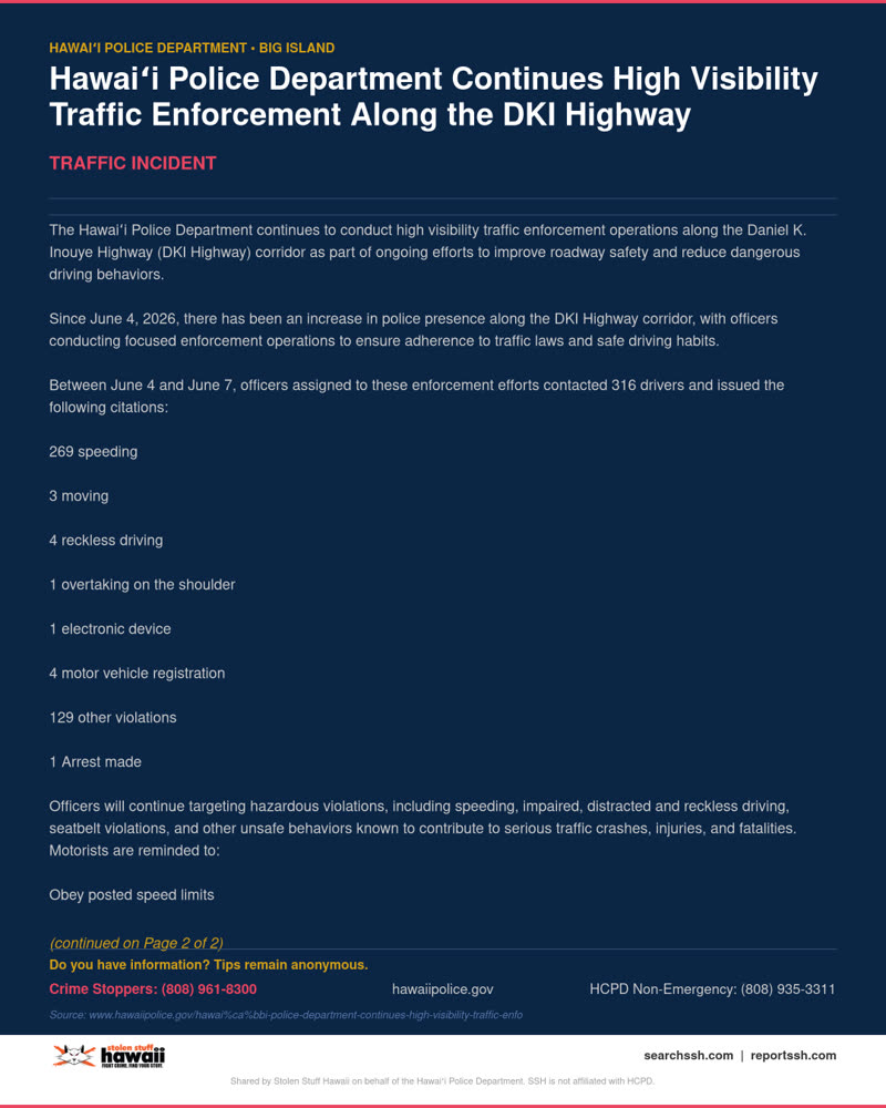 TRAFFIC INCIDENT - Hawaii County | SSH Search