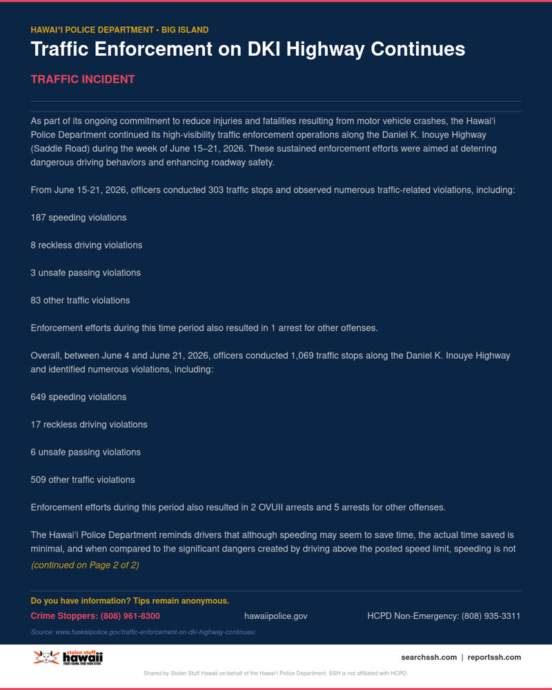 TRAFFIC INCIDENT - Hawaii County | SSH Search