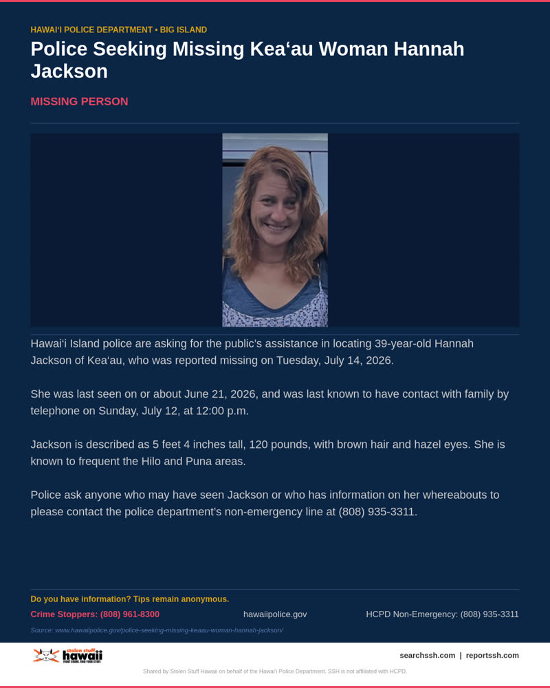 MISSING PERSON - Hawaii County | SSH Search
