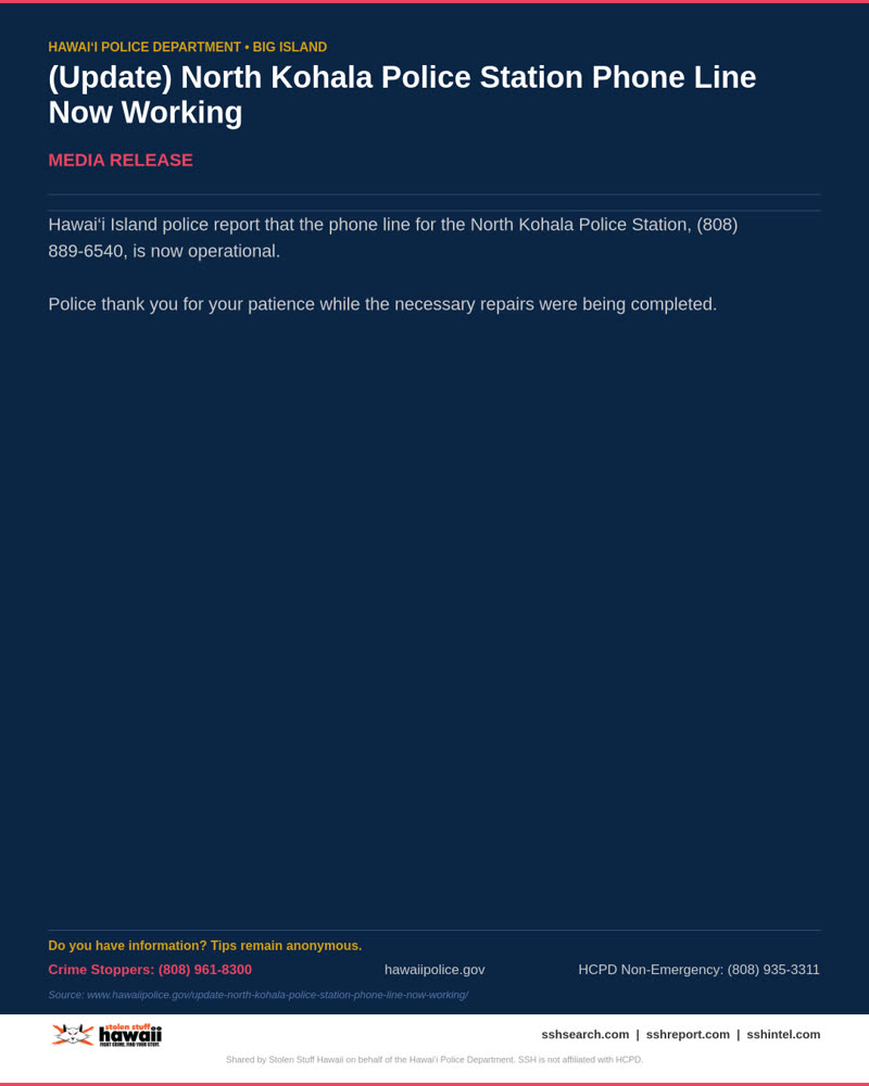 HCPD OFFICIAL - Hawaii County | SSH Search