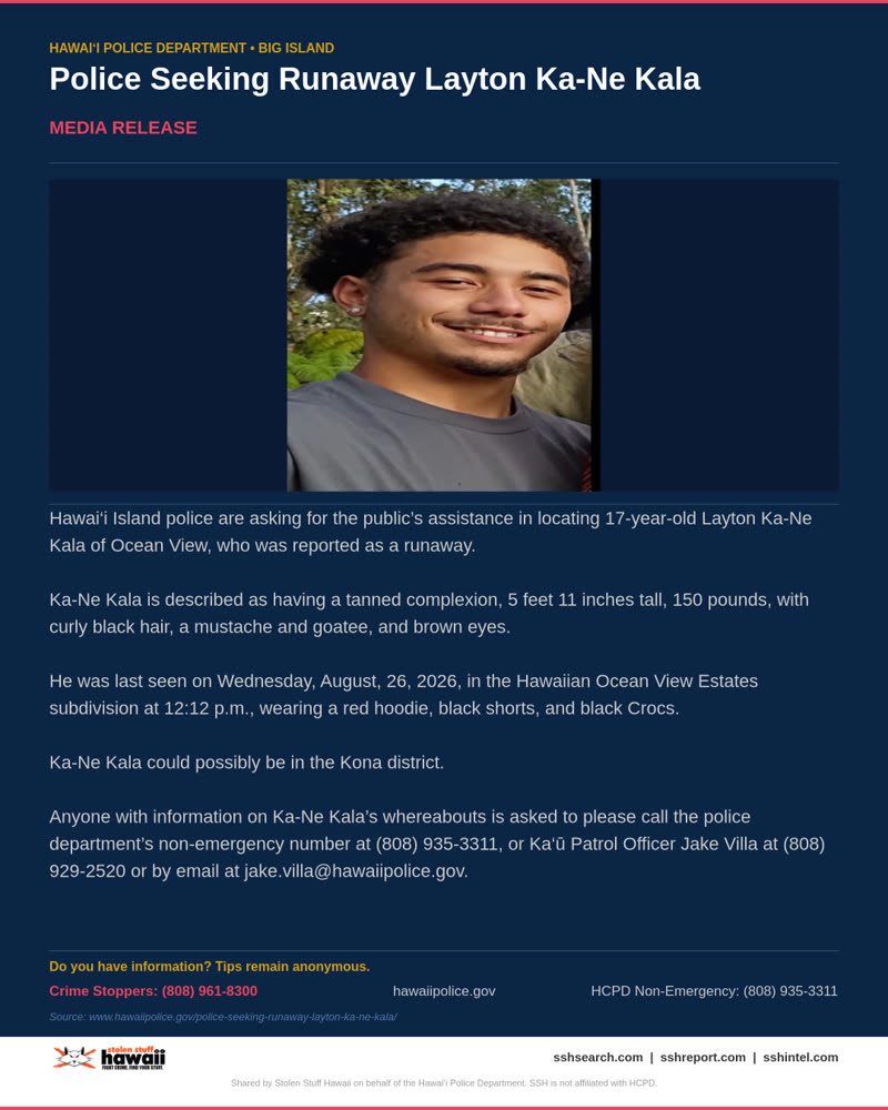 HCPD OFFICIAL - Hawaii County | SSH Search