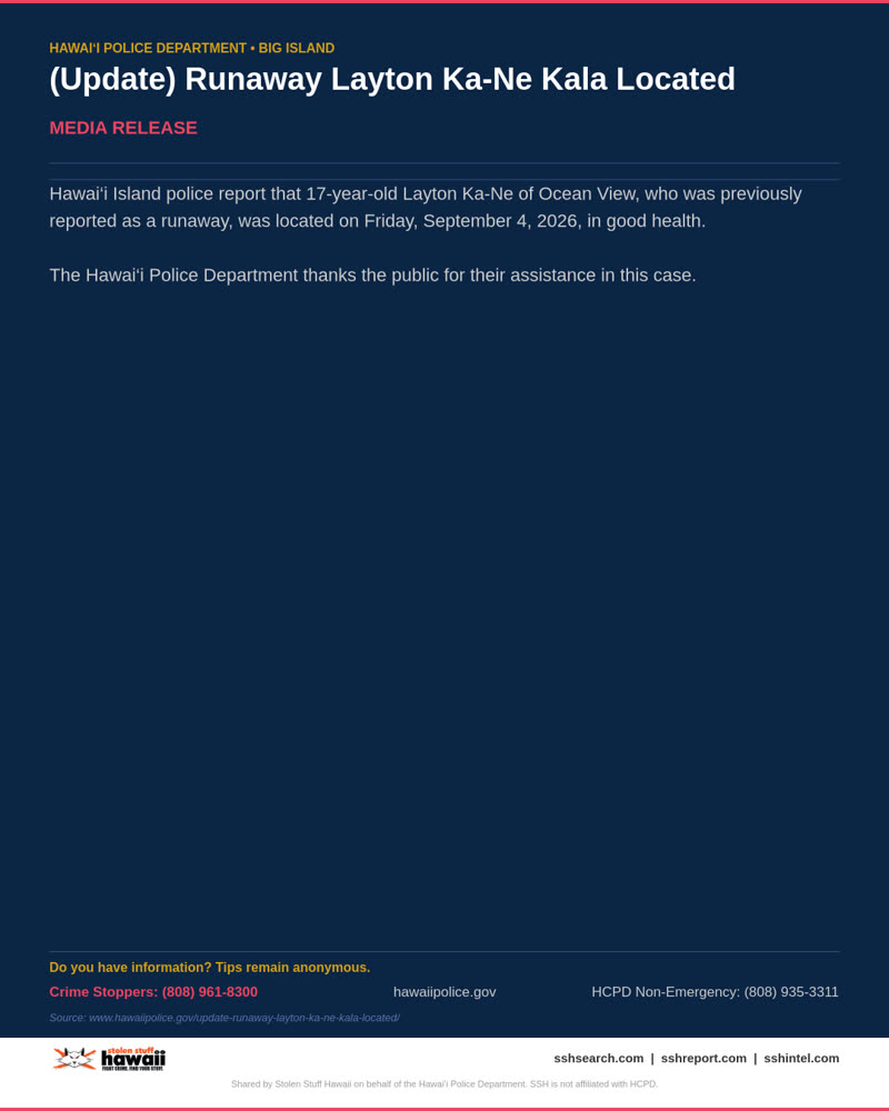HCPD OFFICIAL - Hawaii County | SSH Search