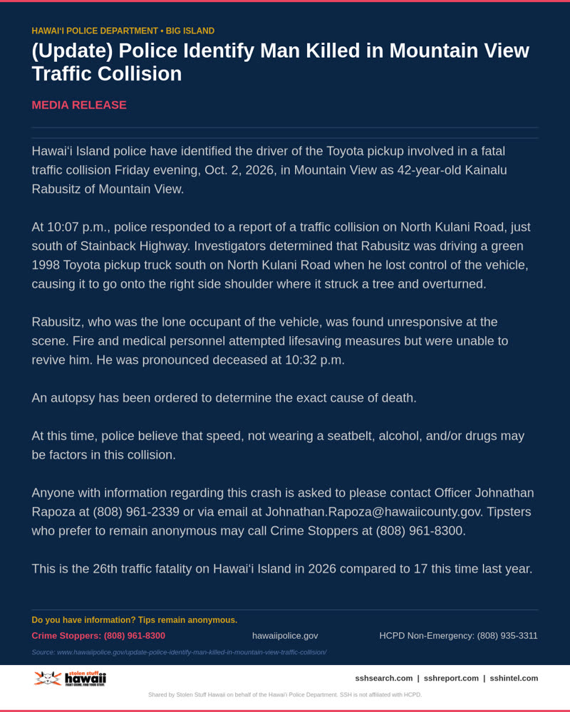 HCPD OFFICIAL - Hawaii County | SSH Search