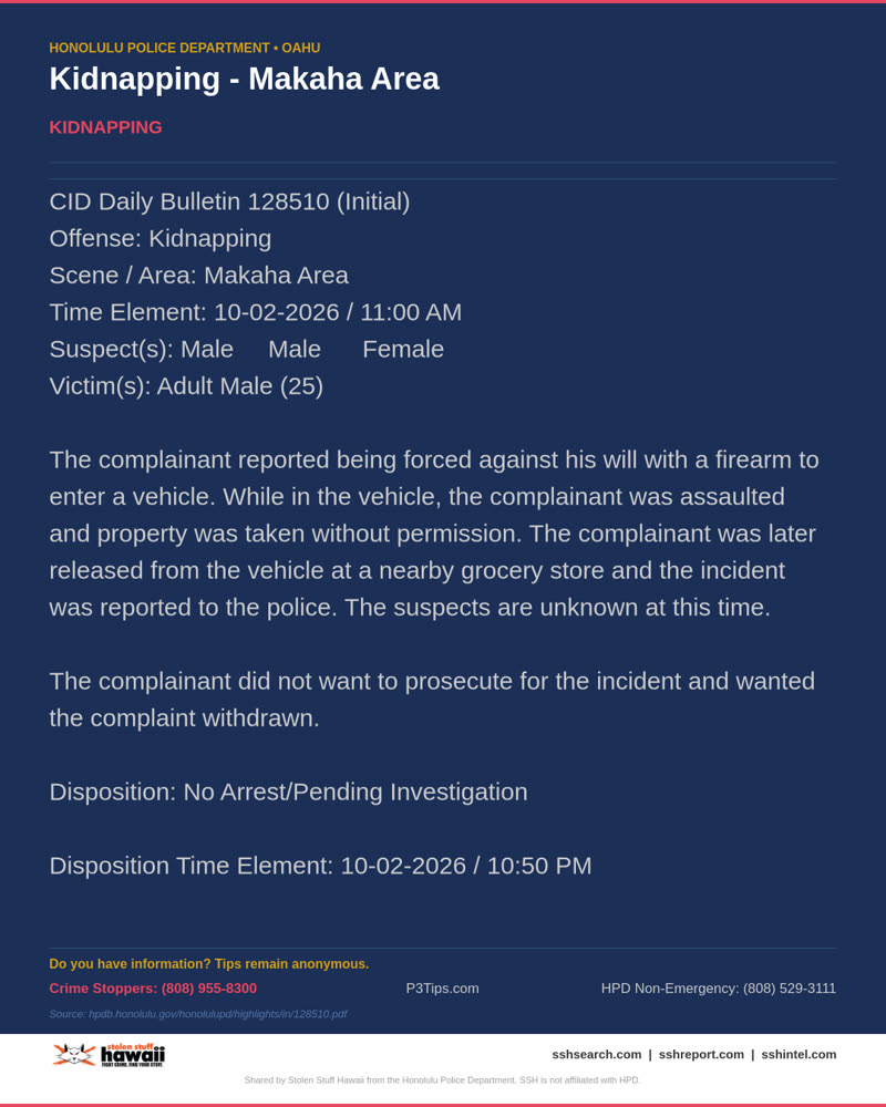 HPD OFFICIAL - Makaha Area | SSH Search